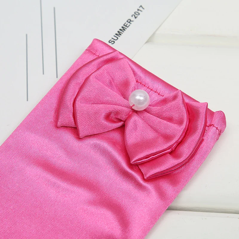 Новинка; короткие розовые перчатки для девочек; вечерние детские праздничные аксессуары с бантом на день рождения на Хэллоуин; Вечерние перчатки