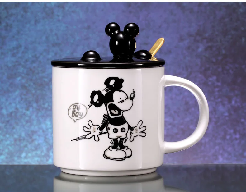 Disney чашка для воды большой емкости керамическая крышка чашка с ложкой необычная Кружка Мода Мультфильм Молоко Кофе Кружка