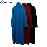 plus size maxi cotton black dress 2021 autumn oversized 6xl 7xl 8xl 9xl 10xl turtleneck women knitted casual dresses robe longue