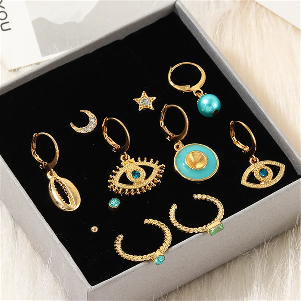 2020 New Boho Fashion Geometric Crystal Eyes Stars Moon Shell Faux Pearls Pendant Mix Earrings For Women Vintage Earring Jewelry | Украшения