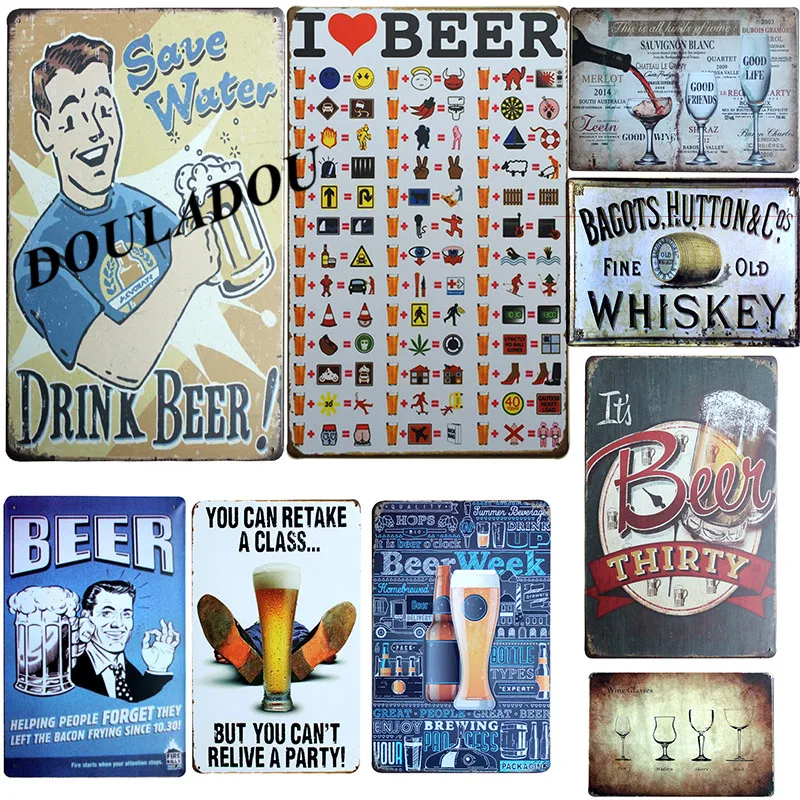 

[Douladou] Ice Cold BEER Now AVAILABLE Vintage Metal Tin Signs Retro Plaque Poster Bar Pub Casino Party Decoration 30*20CM