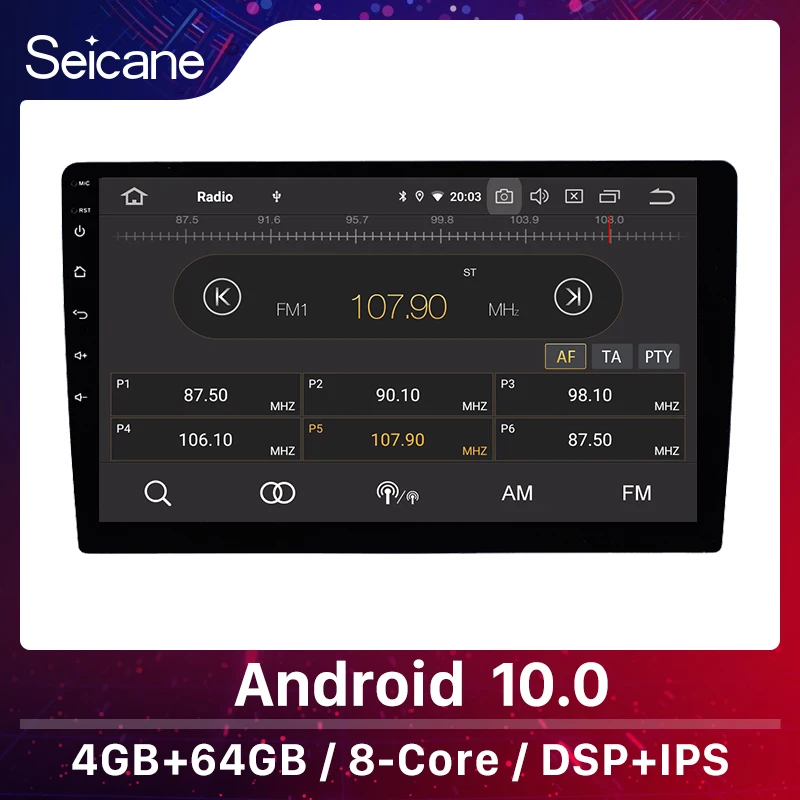 Seicane One Din Android 10 0 IPS Универсальный Автомобильный мультимедийный плеер 1 дюймов 4 + 64