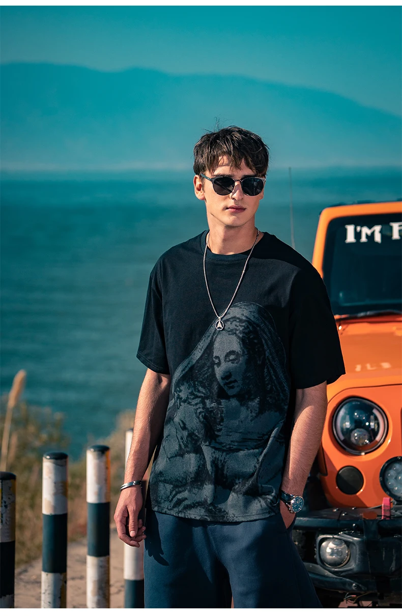 

YTX1630 2021 новая тяжелая хлопковая модная свободная футболка с коротким рукавом и принтом персонажа