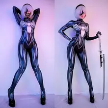 Halloween Adult Kids Black Venom Cosplay Costume Party Female Girls Woman Superhero Zentai Bodysuit