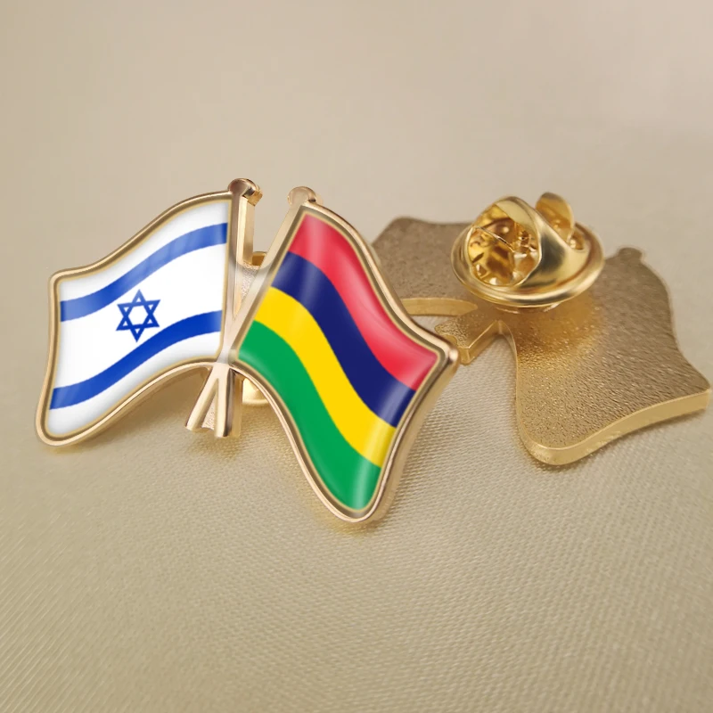 

Israel and Mauritius Crossed Double Friendship Flags Lapel Pins Brooch Badges