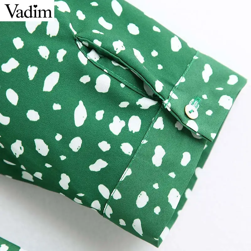 Женское элегантное платье vadim зеленое миди с принтом длинные рукава отложной