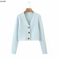 sweater women v neck short solid casual knitted sweater single breasted vintage long sleeve female outerwear cute cardigan