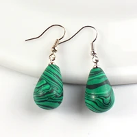 fyjs unique silver plated summer style water drop malachite stone earrings modern accessories