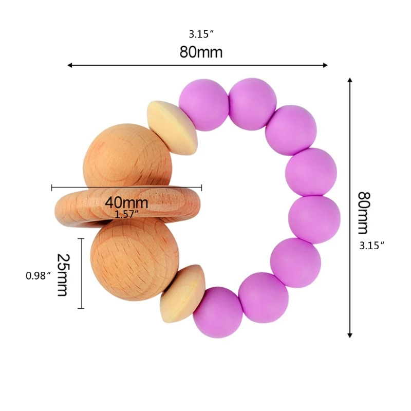 

Food Grade Silicone Bracelet Wooden Baby Teething Toy Teether Nursing Bracelet Silicone Teething Beads Organic Kids Mol