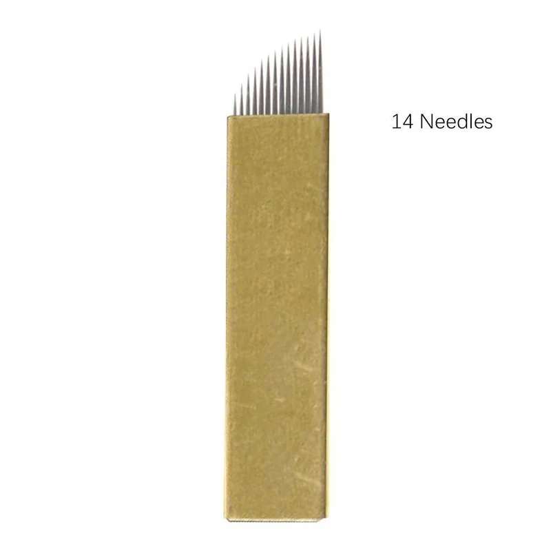 

50 шт., иглы для перманентного макияжа бровей, 12/14 пин