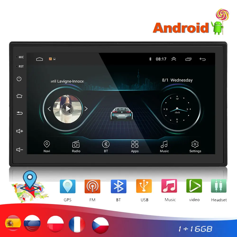 2din автомобильный Радио Android мультимедийный плеер авторадио 2 Din 10,1 дюймов сенсорный экран gps Bluetooth FM wifi Авто Аудио плеер стерео - Цвет: 12V 7inch