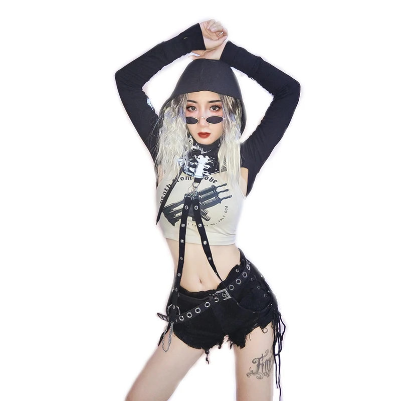 

Sexy Bar DJ Female Singer Nightclub Performance Clothing GOGO Show Outfit Women Street Jazz Dance Costume Hip Hop Wear DWY2586