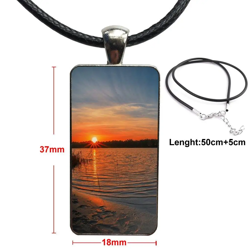 Для женщин и мужчин вечерние море небо песчаный пляж Закат стеклянный кулон