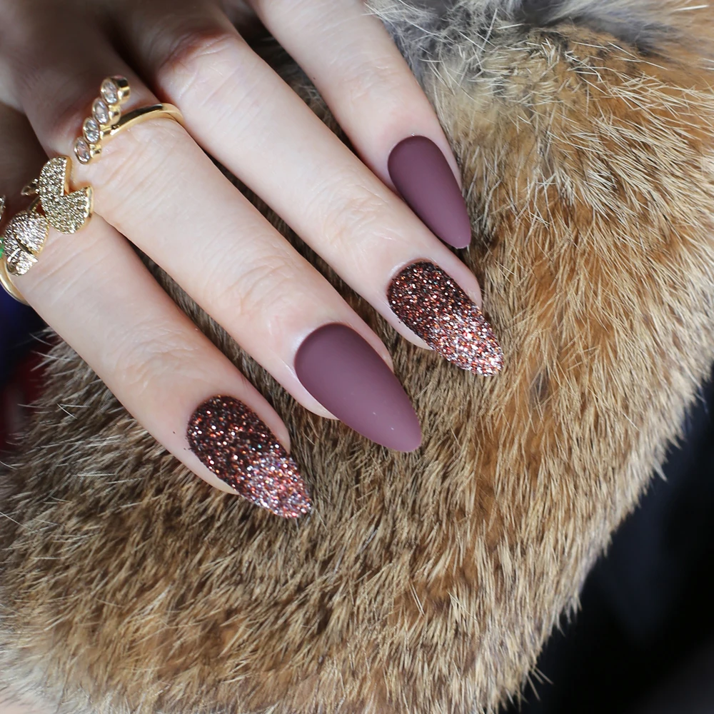 Черная коробка блестящая пудра шпильки матовые накладные ногти рубиновый