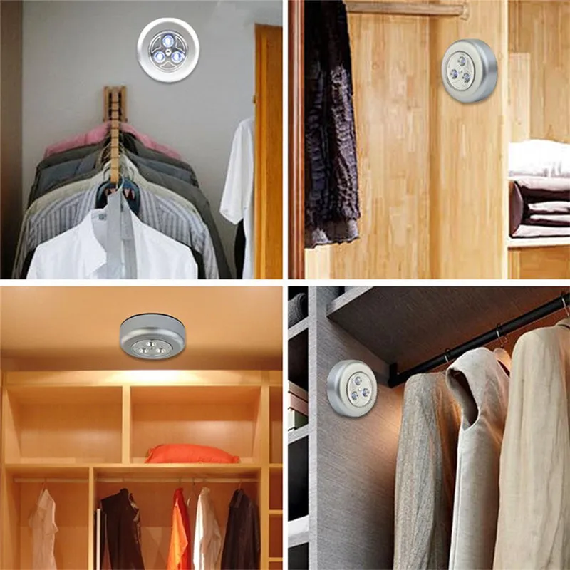

3 Led Portable Stepless Dimming Pat Night Light Security Control Wireless Battery Powered Cabinet Lamp Kitchen Closet