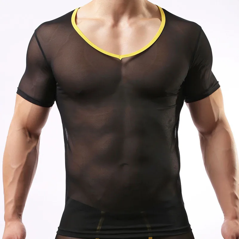 Мужские наборы сексуальный прозрачный в сеточку шорты рукава Топы + боксеры