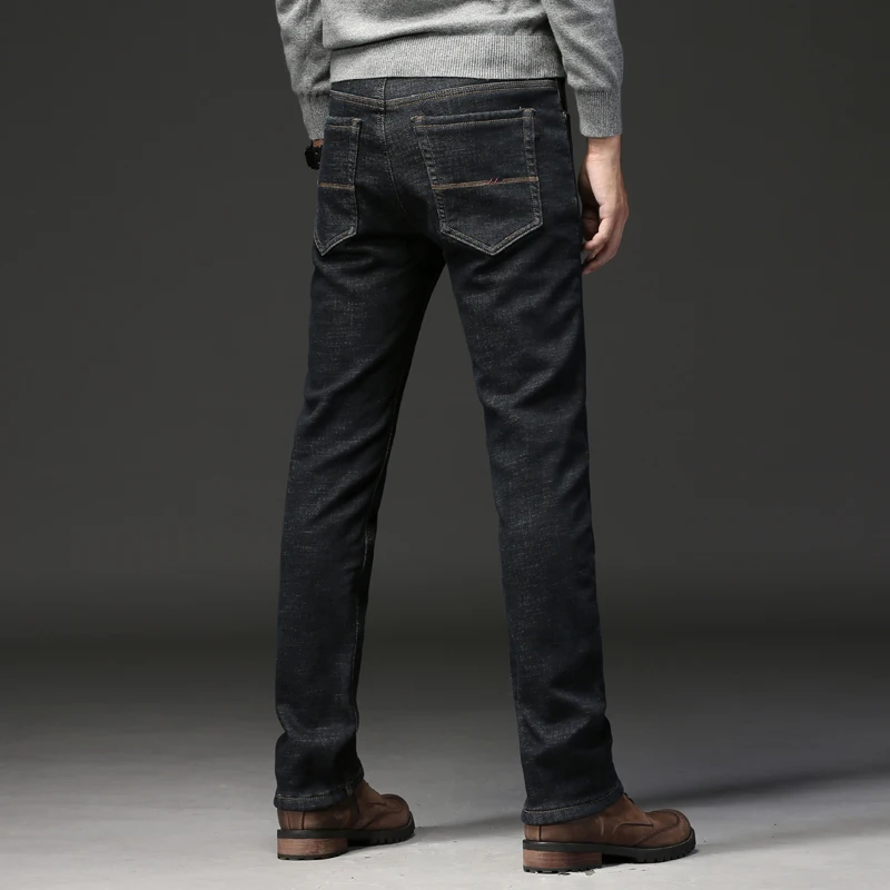 

New 2020 Men's winter warm jeans Casual thick stretch denim men's trousers Black blue