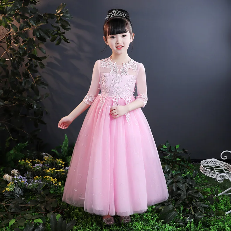 Кружевное платье с вышивкой для маленьких девочек белое свадебное цветами