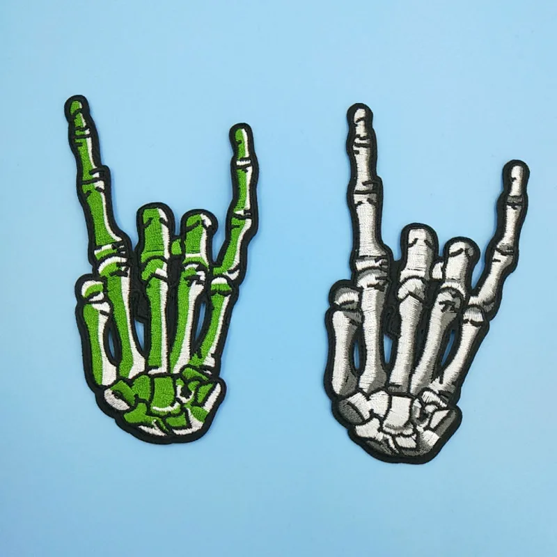 Зеленый Белый Скелет палец патч панк рок готический стикер жестов Сделай Сам
