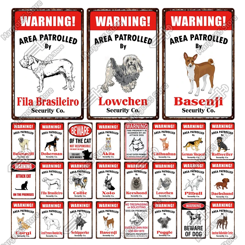 

Customizable Dangerous Funny Animal Attack Warning Metal Plate Cat And Dog Pet Shop Pendant Plaque Iron Painting Metal Tin Sign