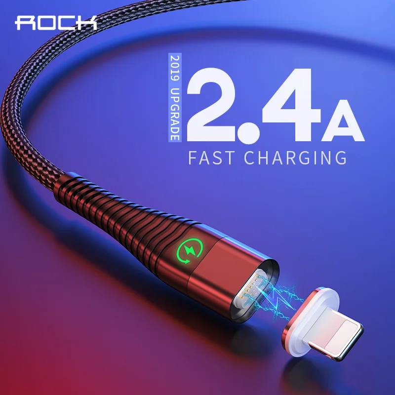 Rock 1 м 2 м светодиодный магнитный Usb зарядное устройство для iphone кабель для iphone 11 Pro Max XR XS шнур iPad Usb зарядный кабель для освещения кабель