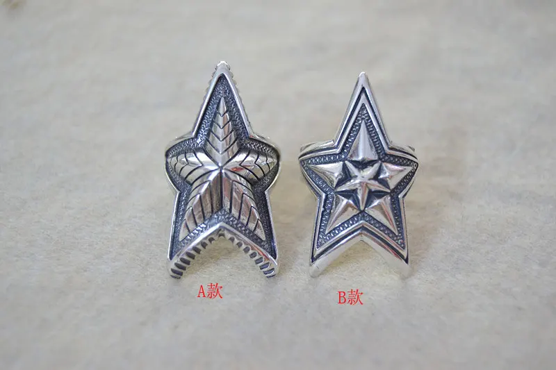 100% 925 тайские серебряные кольца с пятиугольной звездой регулируемые на
