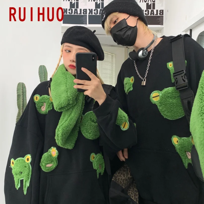 RUIHUO лягушка пуловер Толстовка для мужчин Harajuku Японская уличная одежда мужская