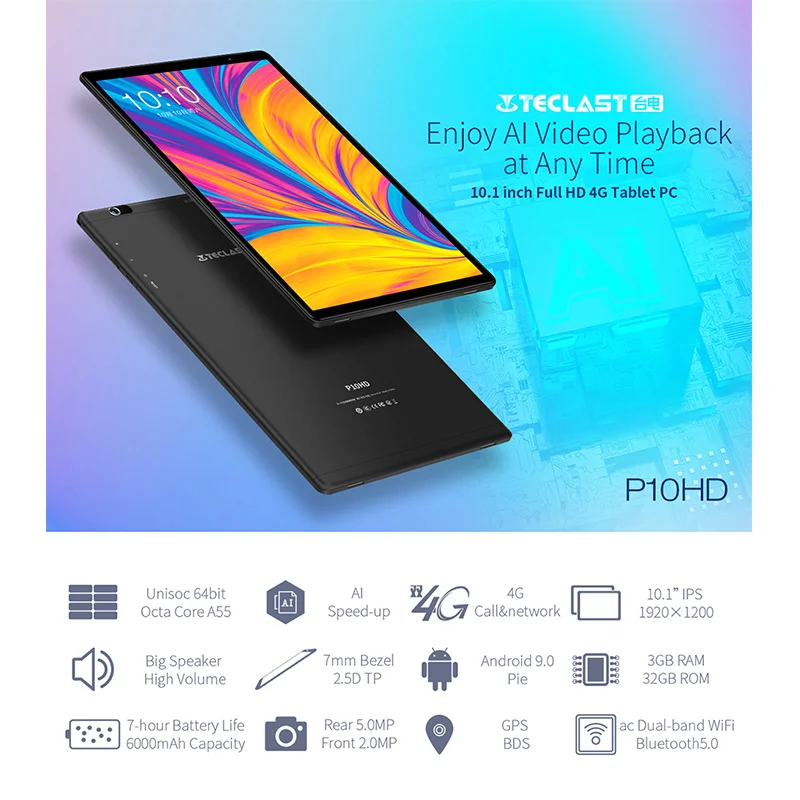 Планшет Teclast P10HD 10 1 &quot3 + 32 ГБ Восьмиядерный процессор SC9863A Android 9 0 1920x1200 | Компьютеры