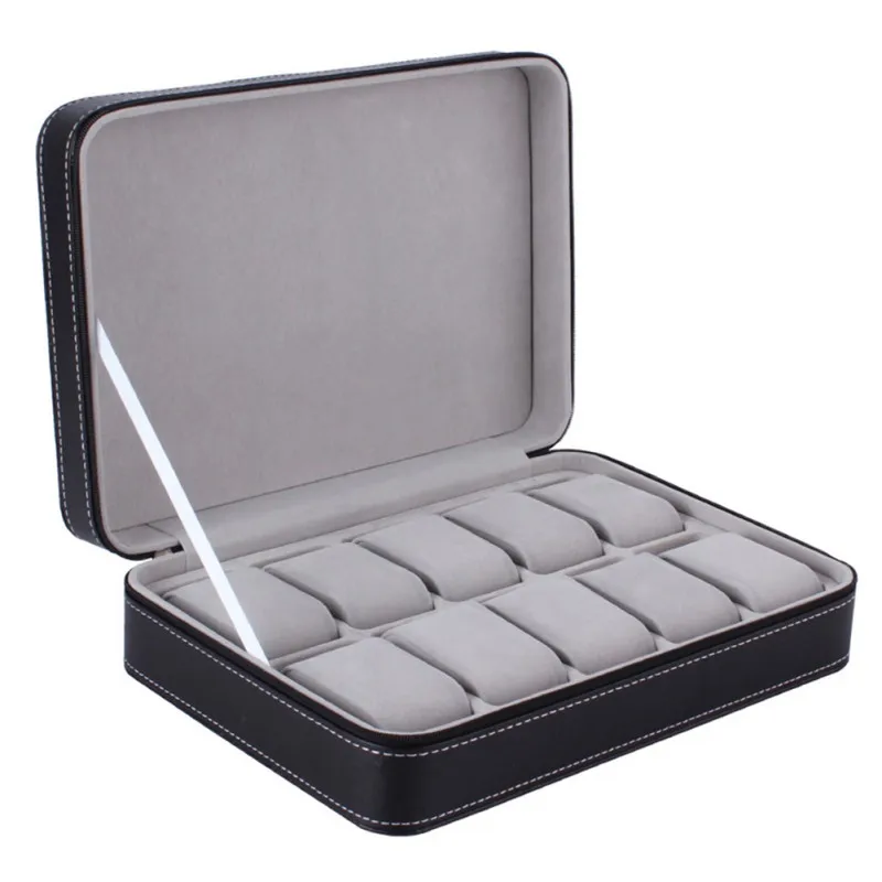 

6 10 12 Slot / Grid Watch Box PU Leather Lint Rainproof Detachable Zipper Jewelry Display Container Storage