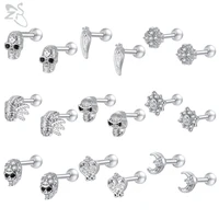 zs tiny cz crystal stud earrings for women cute flower skull moon design ear helix cartilage piercings stainless steel ear studs