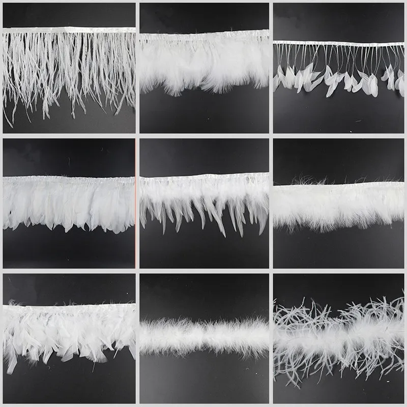Белый Петух Перья отделка бахрома мягкий гусиный Страус перья лента для DIY шитье