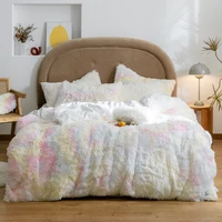 super soft coral fleece duvet cover winter thicken long plush quilt cover rainbow color quilt cover not including pillowcase
