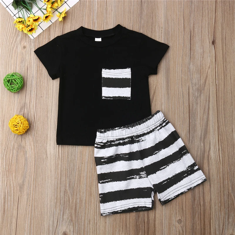 

Emmababy Summer Black Short Sleeve Sleeveless T-Shirt Shorts Clothing Costume Casual Outfit Toddler Kid Baby Boys Clothes Set