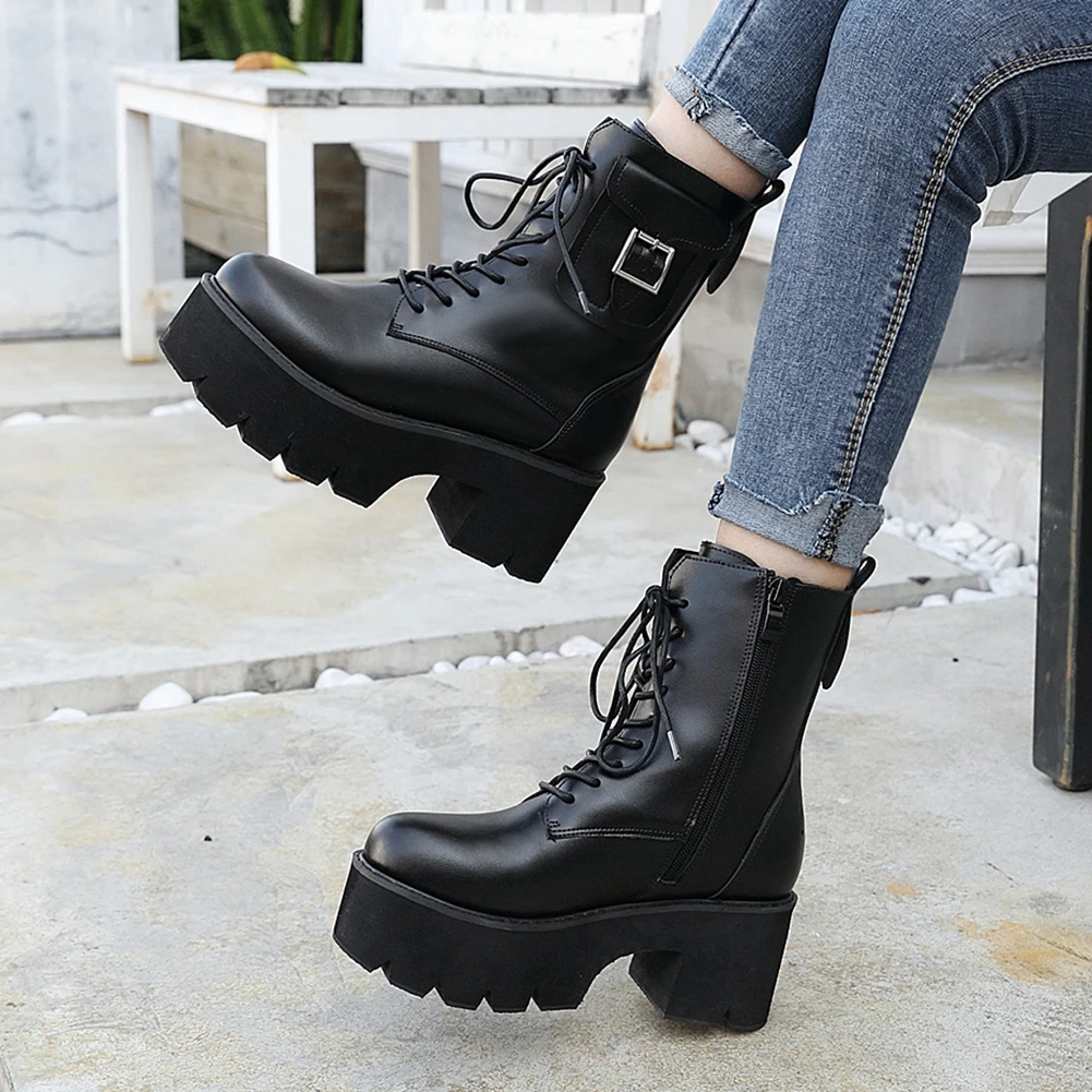 

SaraIris New Fashion Cool Platform Light For Walking Chunky Heels Chic Winter Shoes Boots Women Motorcycles Boot Footwear