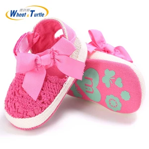Обувь для мамы и ребенка, обувь для новорожденных девочек, весенне-летние вязаные танцевальные балерины с большим бантом, обувь для детской кроватки