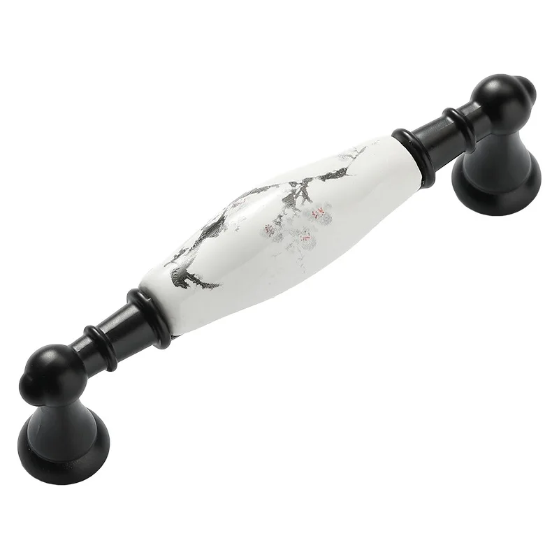 

Chinese Ink Painting Ceramic Black Cabinet Handles Drawer Knobs Wardrobe Door Plum Blossom Handles Furniture Hardware 701