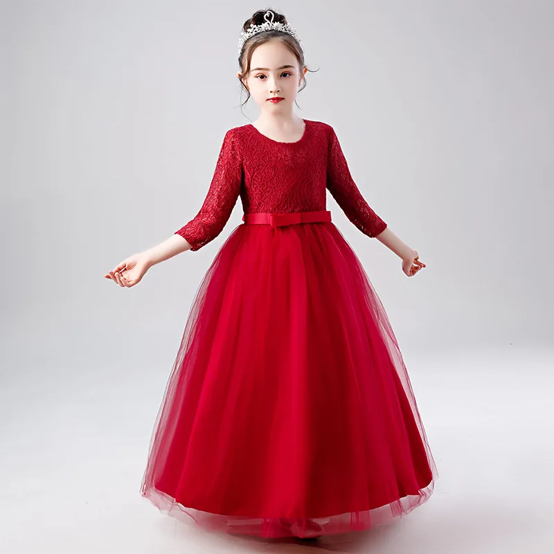

Wedding Bridesmaid Evening Half Sleeve Children Tutu Princess Party Prom Autumn Dress Gown Vestidos Baby Girls Clothes 10 Years