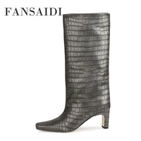 fansaidi winter pointed toe high heels consice sexy brown gray beige boots ladies boots new knee high boots 40 41 42 43 44 45