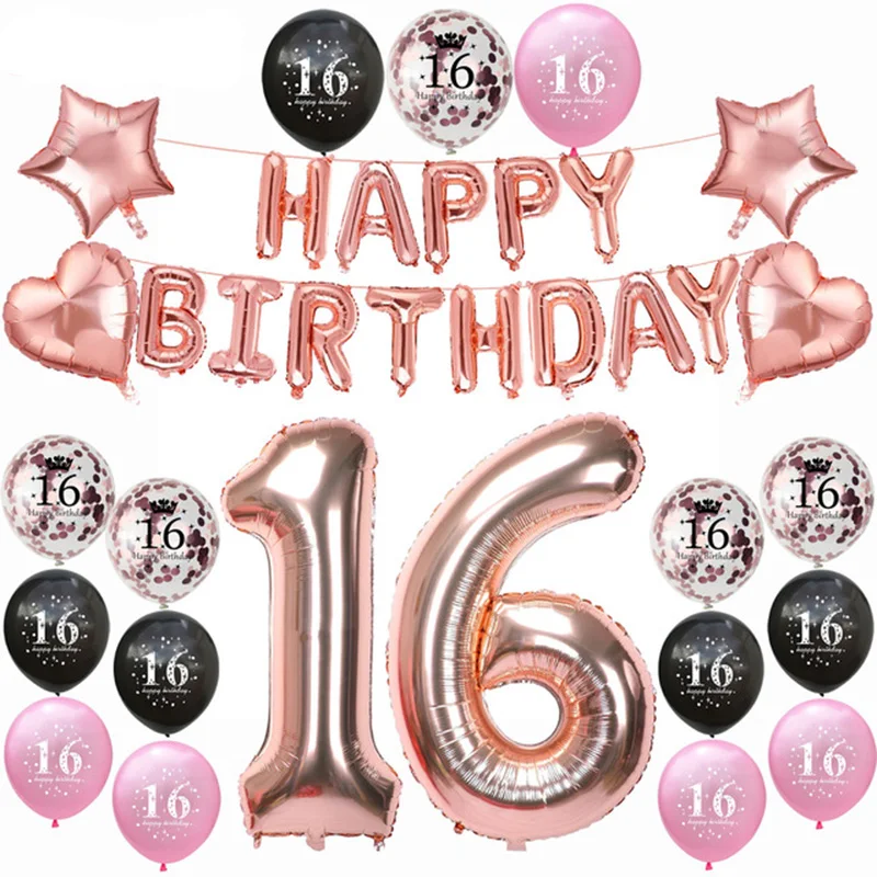Воздушные шары из латекса украшение для вечеринки в честь 16-го дня рождения 16
