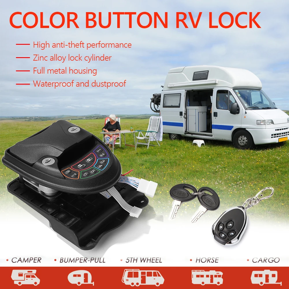 

Замок БЕСКЛЮЧЕВОЙ для входной двери RV для путешествий, трейлера, трейлера, прицепа, фургона, защелка, ручка с заглушкой, клавиатурой Fob, 2 ключ...