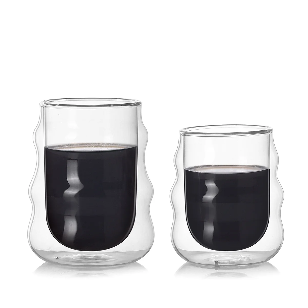 Креативная двухслойная кофейная кружка прозрачная волнистая стеклянная