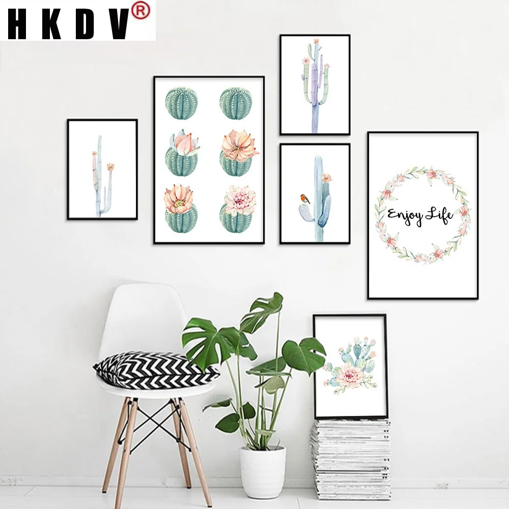 

HKDV Watercolor Cactus Flower Cartoon Canvas Painting Wall Art Painting Print Poster Picture Bedroom Living Room Home Decoration