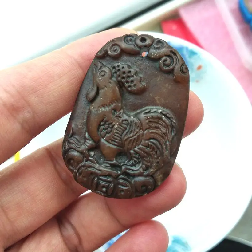 Натуральный старинный нефритовый амулет на член подвеска в виде китайского