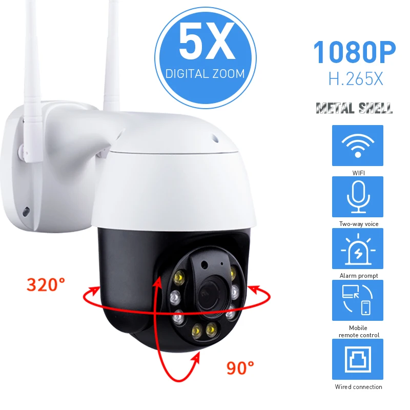 

Внешняя камера безопасности, беспроводная Ip-камера, Wi-Fi H.265 1080P 5X оптический зум PTZ скоростная купольная камера ONVIF CCTV IP66 водонепроницаемый