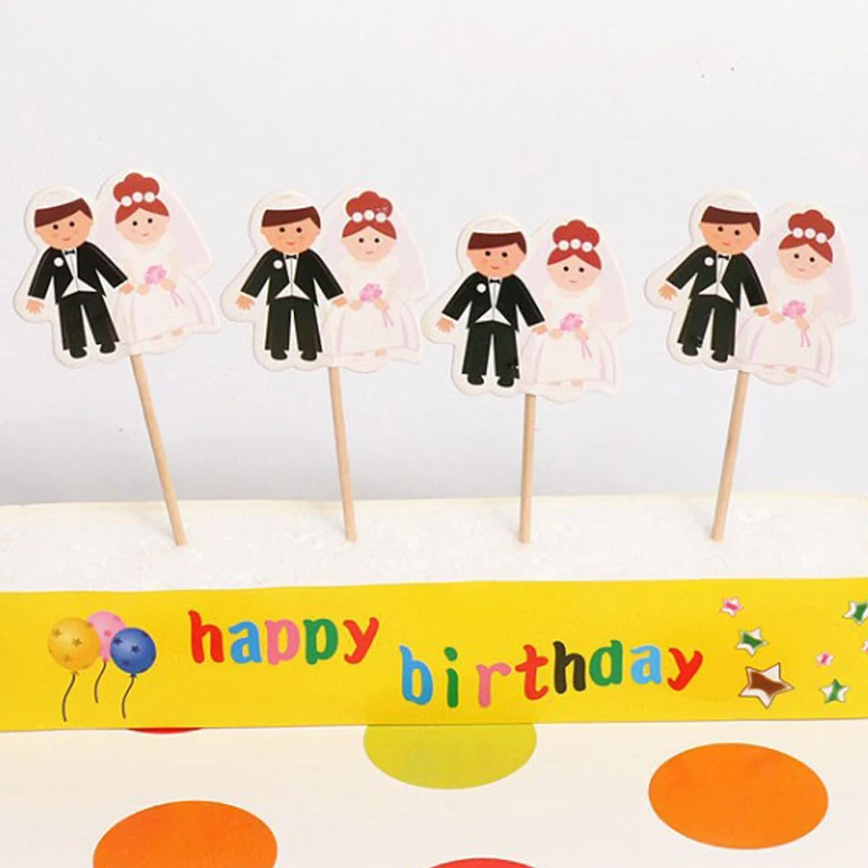 

240pcs/lot Bride groom Theme Happy Baby Shower Kids Favors Cupcake toppers Decorations Birthday Party Cake Topper With Sticks