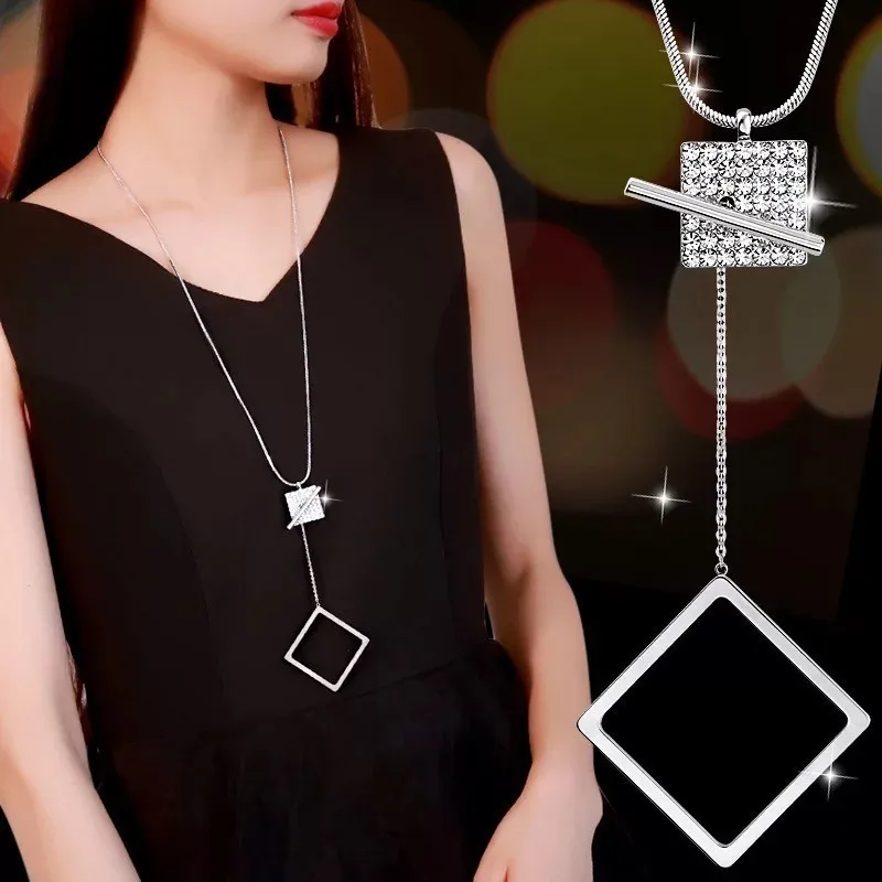 Женское длинное ожерелье Meyfflin винтажное серебристое с подвеской геометрической