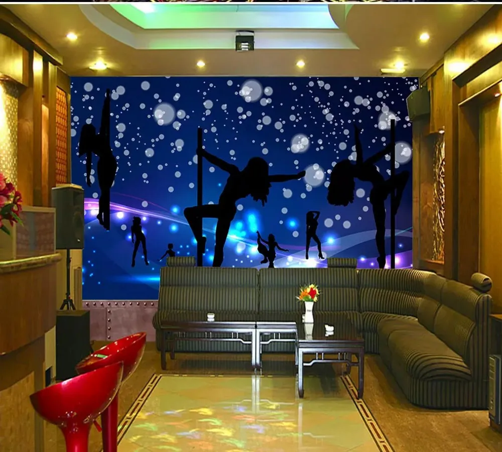 

Drop Shipping Custom Wallpaper Mural Cute Blue Colorful Karaoke Bar KTV Night Club Tooling Background Wall Decorative Painting