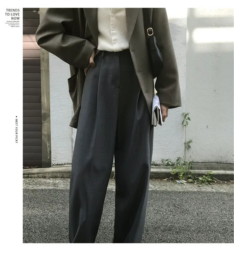 

Spring and summer gray drape suit pants women's straight loose high-waisted thin wide-leg pants all-match casual mopping trouser