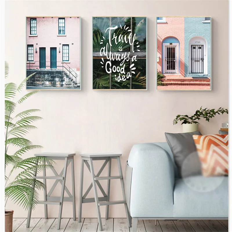 

Modern Pink House Better Living Decoration painting Bedroom Living Room Picture Wall Poster Building Picture Print Canvas