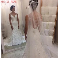 elegant appliqued lace boho wedding dress mermaid v neck backless robe de mariee cheap wedding gown vestido de novia 2020